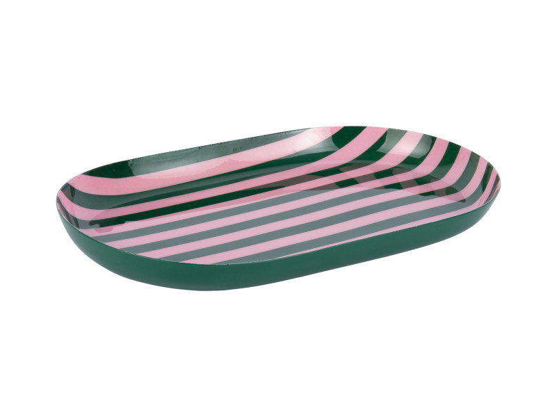 Vassoio Ovale in Metallo a Righe Verde e Rosa PRESENT TIME - immagine 3