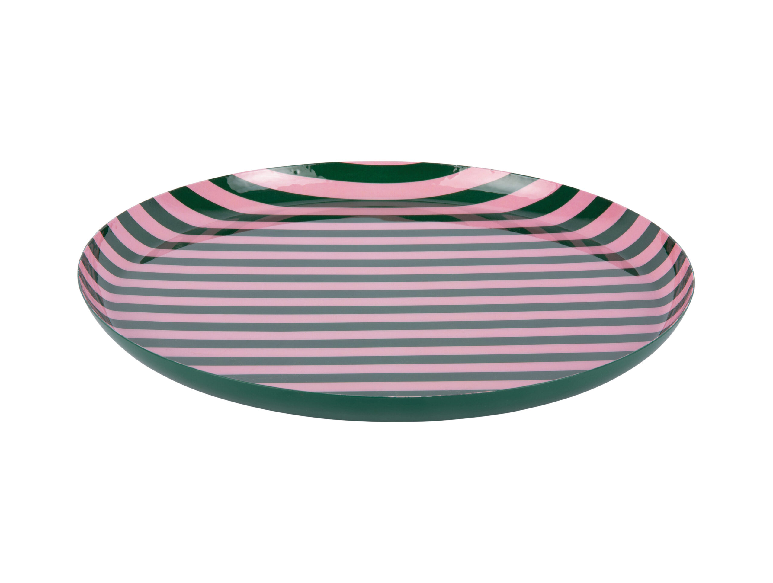 Vassoio Rotondo a Righe Metallo Verde e Rosa PRESENT TIME - immagine 2