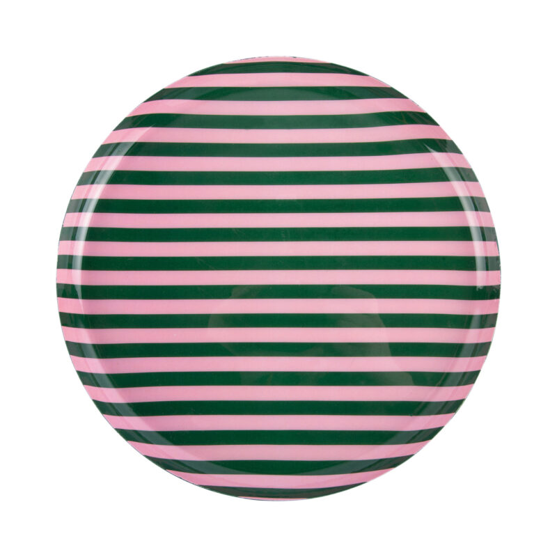 Vassoio rotondo a righe in metallo Present Time: design moderno, colori vivaci e finitura lucida. Elegante e versatile per servire o decorare con stile.