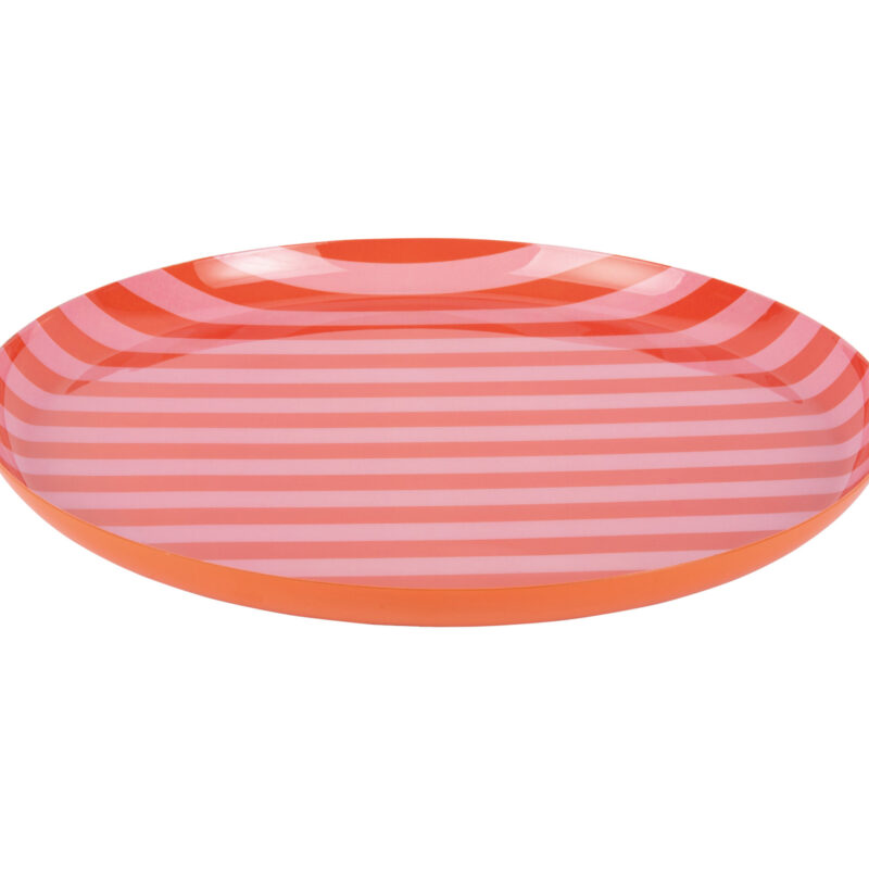 Alternative view of Vassoio Rotondo a Righe Metallo Arancione e Rosa PRESENT TIME