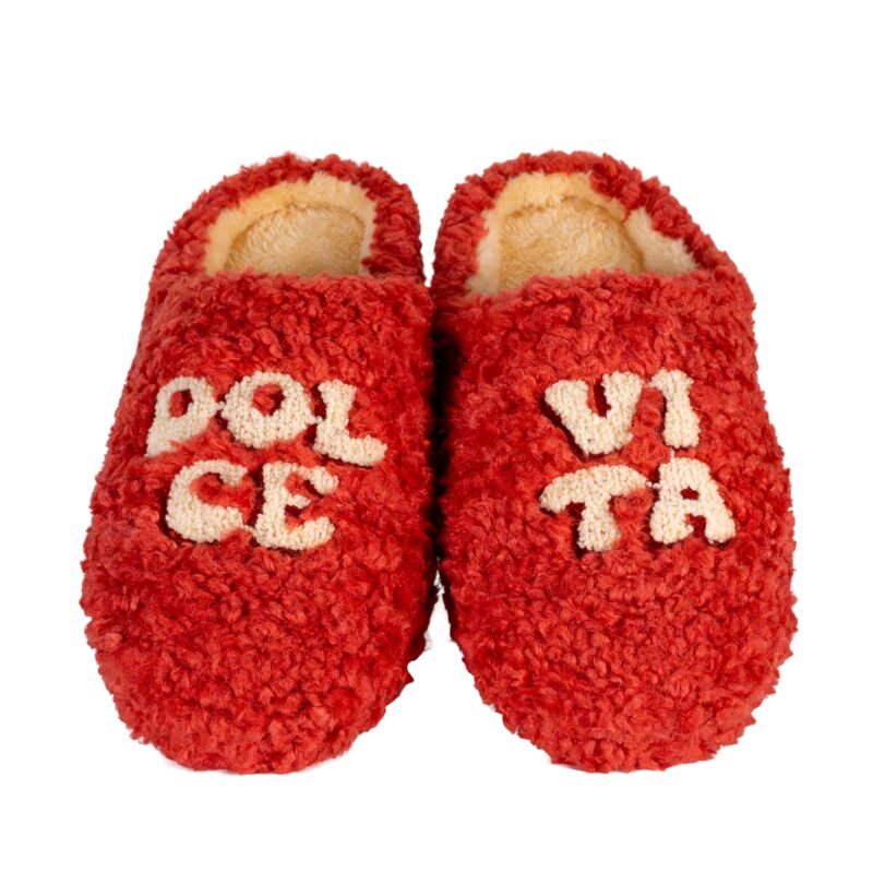 WD Lifestyle Pantofole in Tessuto Effetto Teddy Rosso Decoro Dolce Vita