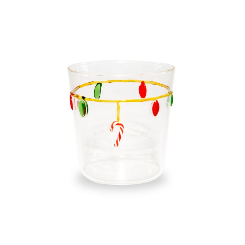 Bicchiere in vetro borosilicato Lucine di Natale WD Lifestyle 250 ML. Lavorato a mano con pendenti colorati. Acquista su Savino Arte e Design!