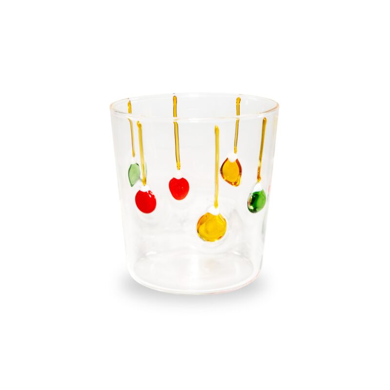 Bicchiere in vetro borosilicato Palline di Natale WD Lifestyle 250 ML. Fatto a mano con addobbi colorati. Acquista su Savino Arte e Design!