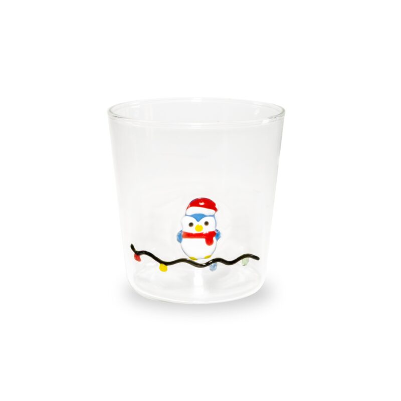 Bicchiere in vetro borosilicato Pinguino WD Lifestyle 250 ML. Fatto a mano con dolci addobbi natalizi. Acquista su Savino Arte e Design!