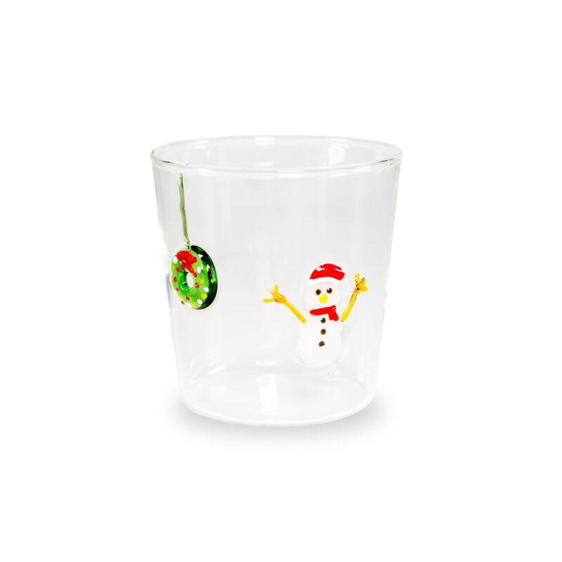 Bicchiere in vetro borosilicato Pupazzo di Neve WD Lifestyle 250 ML. Fatto a mano con addobbi invernali. Acquista su Savino Arte e Design!