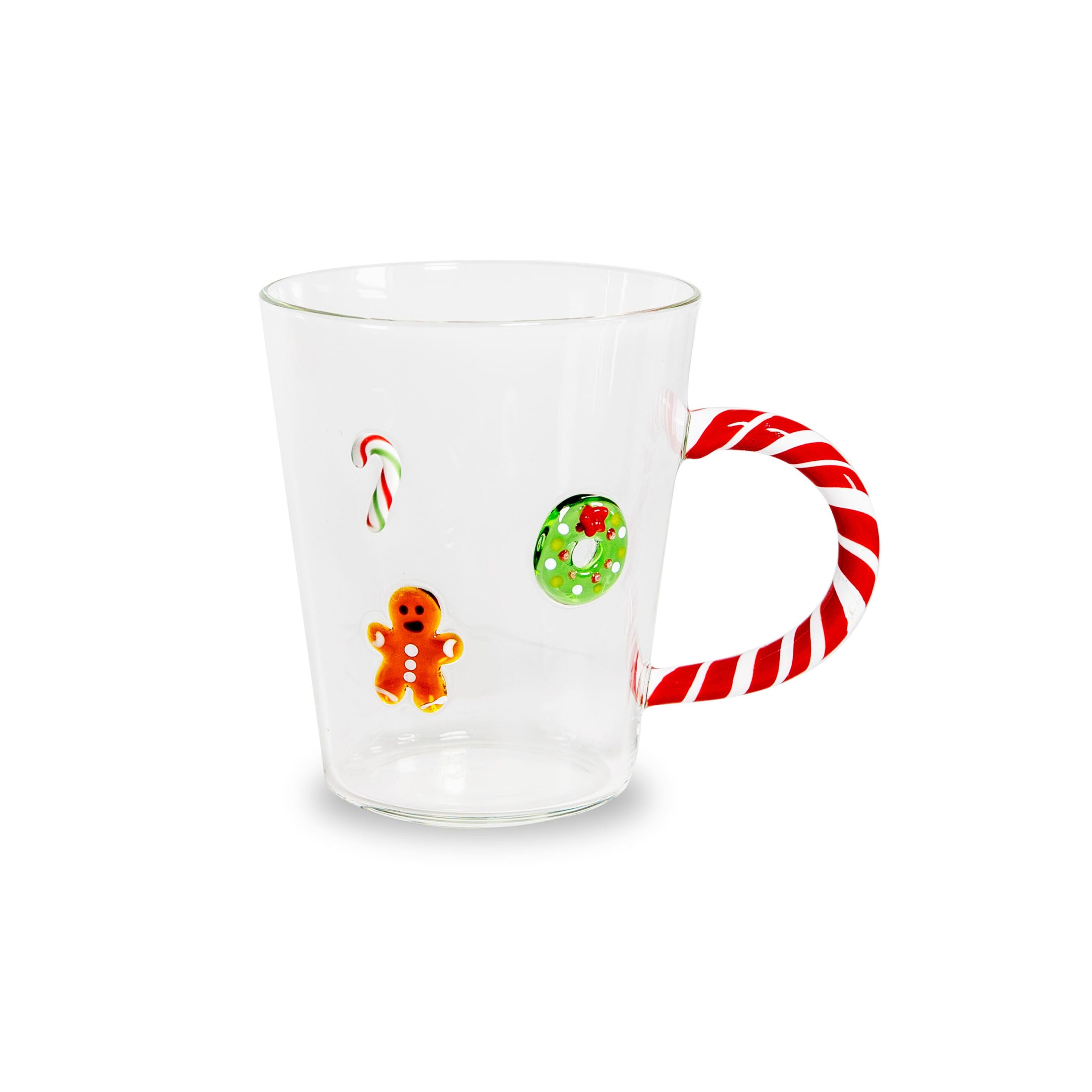 Tazza mug in vetro borosilicato Omino Pan di Zenzero WD Lifestyle 425 ML. Dettagli fatti a mano e manico bastoncino di zucchero.