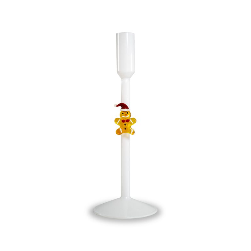 Candelabro natalizio in vetro borosilicato bianco WD Lifestyle con decoro Pan di Zenzero fatto a mano. Acquista su Savino Arte e Design!