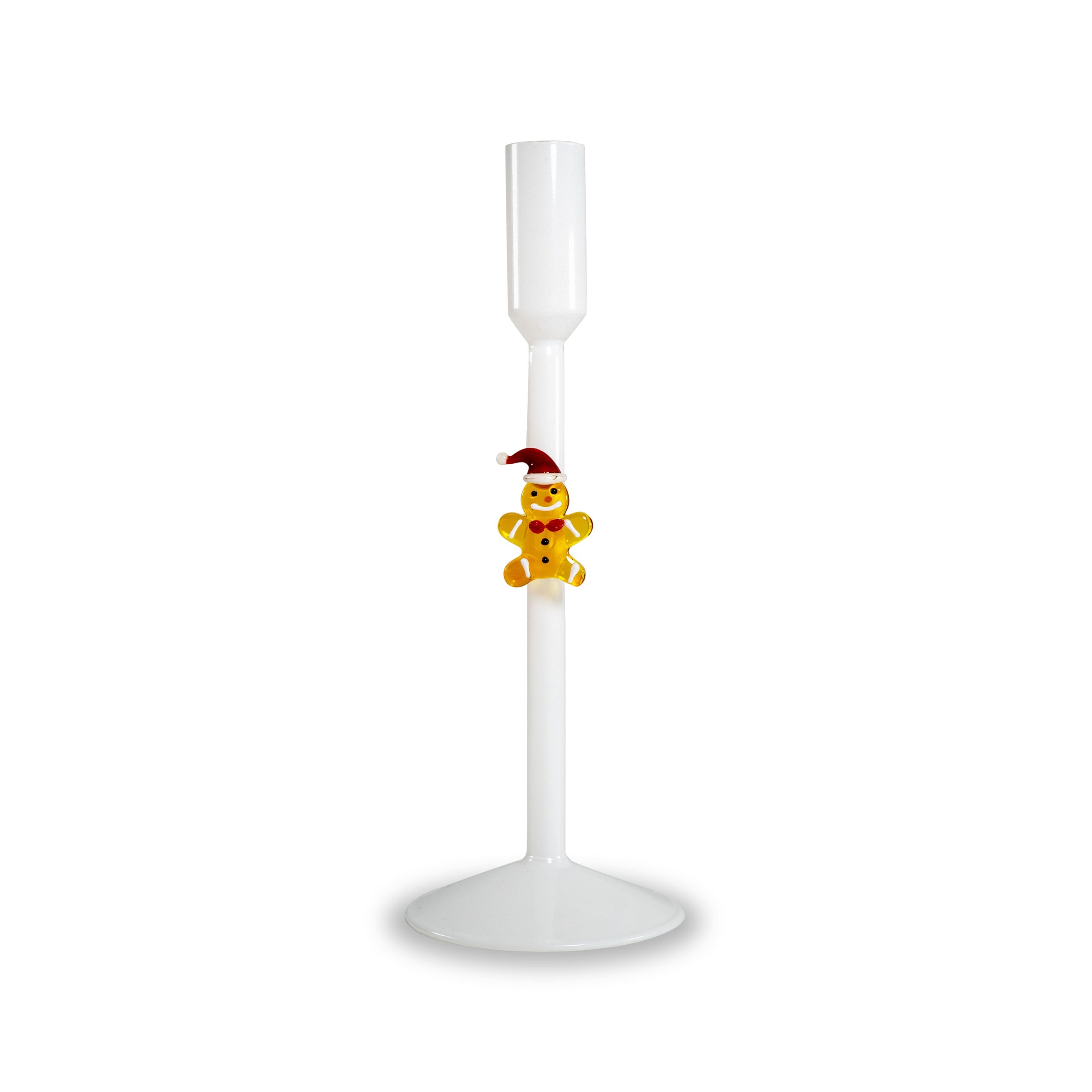 Candelabro natalizio in vetro borosilicato bianco WD Lifestyle con decoro Pan di Zenzero fatto a mano. Acquista su Savino Arte e Design!