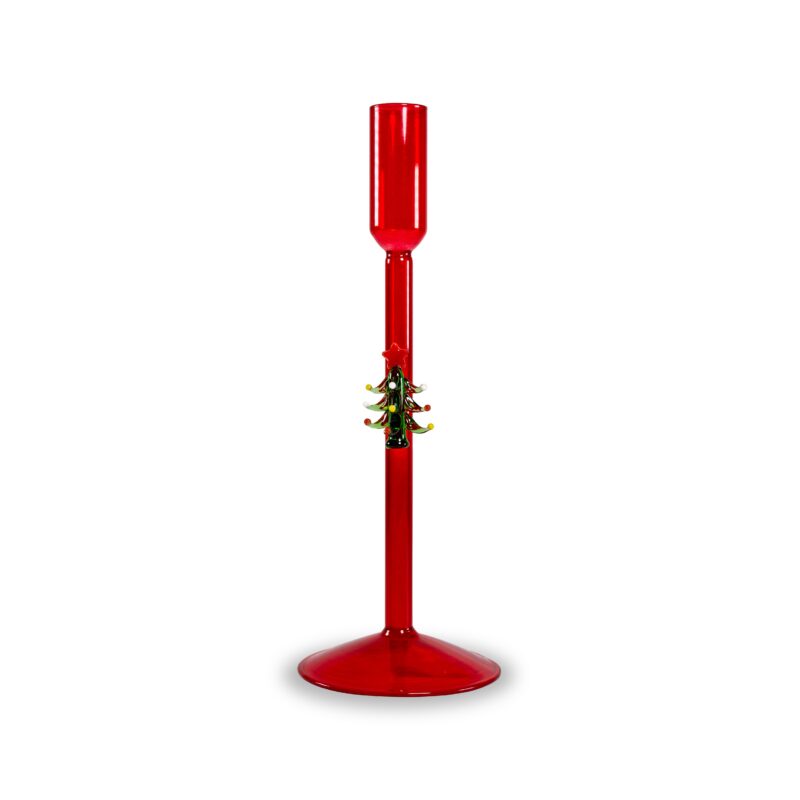 Portacandela natalizio in vetro borosilicato rosso WD Lifestyle con decoro Albero di Natale fatto a mano. Acquista su Savino Arte e Design!