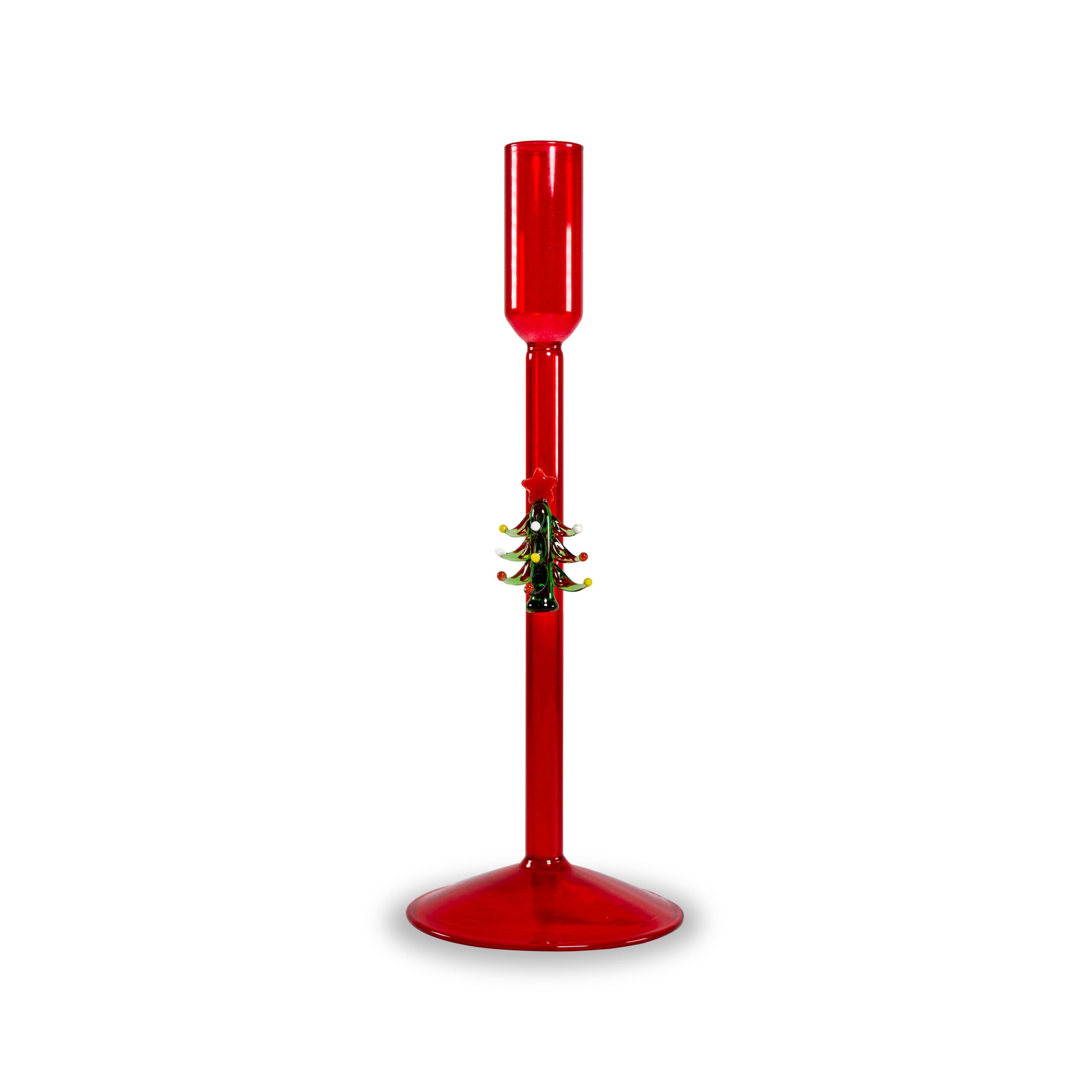 Portacandela natalizio in vetro borosilicato rosso WD Lifestyle con decoro Albero di Natale fatto a mano. Acquista su Savino Arte e Design!