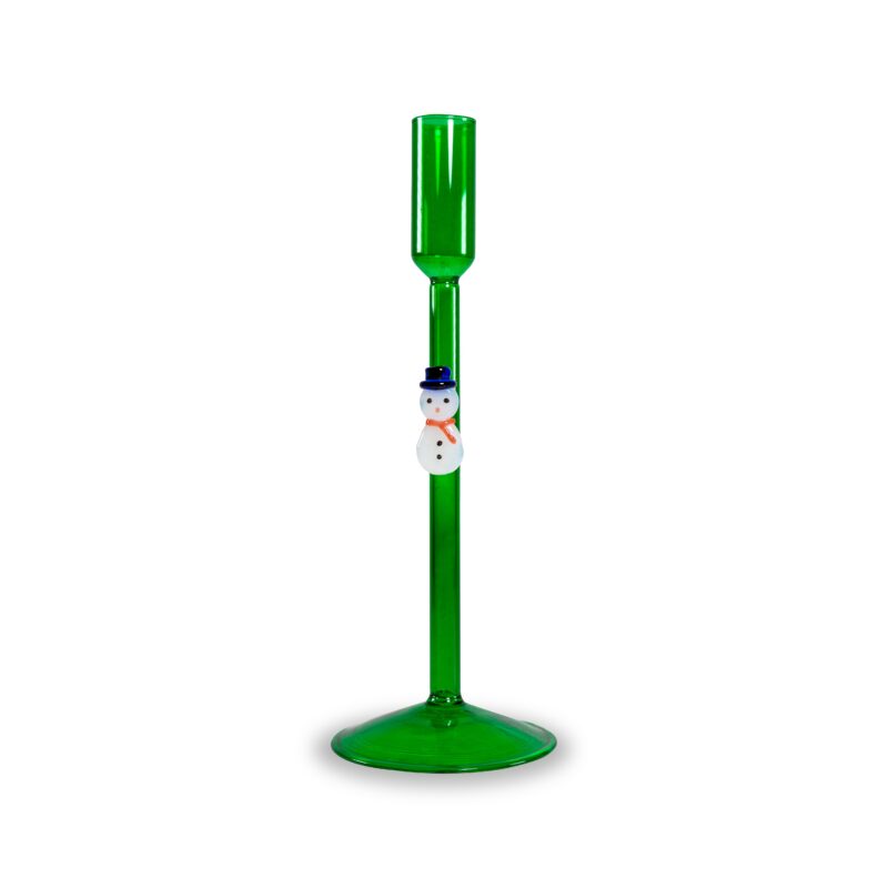 Portacandela natalizio in vetro borosilicato verde WD Lifestyle con decoro Pupazzo di Neve fatto a mano. Acquista su Savino Arte e Design!