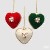 Addobbo di Natale a cuore in velluto EDG 6 cm con perle e strass. Elegante pendente nei toni rosso, verde o avorio. Acquista su Savino Arte e Design!