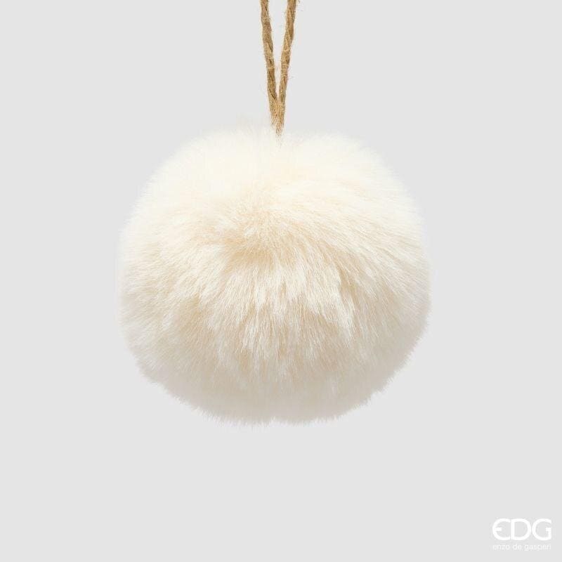 Pallina di Natale peluche colore bianco EDG diametro 8 cm in morbida pelliccia ecologica. Soffice addobbo per l'albero. Acquista su Savino Arte e Design!