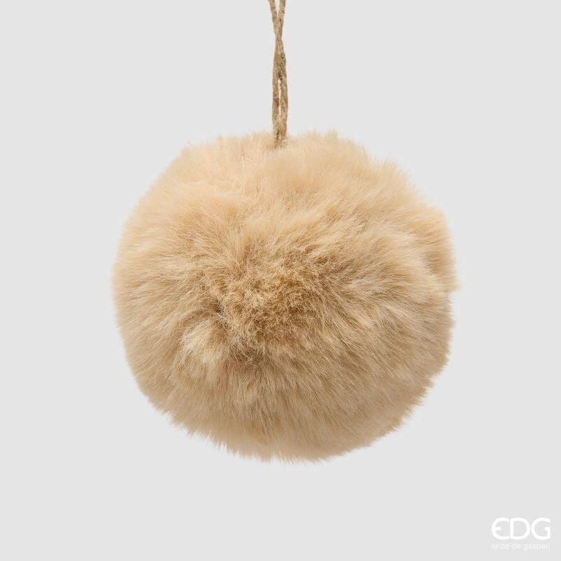 Pallina di Natale peluche colore sabbia EDG diametro 10 cm in morbida pelliccia ecologica. Soffice addobbo per l'albero. Acquista su Savino Arte e Design!