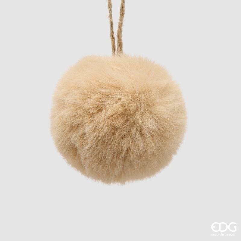 Pallina di Natale peluche colore sabbia EDG diametro 8 cm in morbida pelliccia ecologica. Soffice addobbo per l'albero. Acquista su Savino Arte e Design!