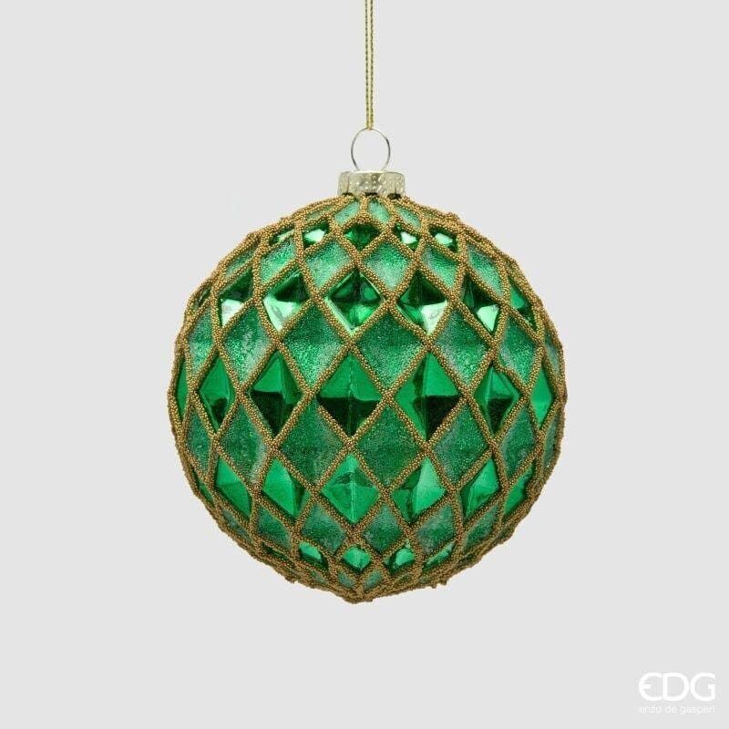 EDG Pallina di Natale in Vetro a Rombi Verde 10 cm