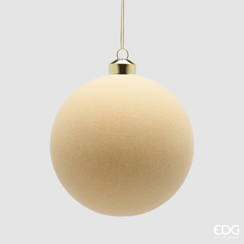 Pallina di Natale in vetro color crema EDG diametro 12 cm. Sfera maxi decorativa con rilievi luminosi e perline. Acquista su Savino Arte e Design!