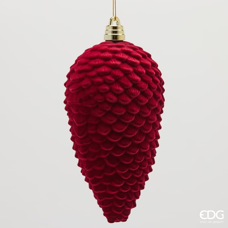 Pigna di Natale in velluto bordeaux EDG altezza 25 cm. Scenografico addobbo pendente gigante con capocannone oro. Acquista su Savino Arte e Design!