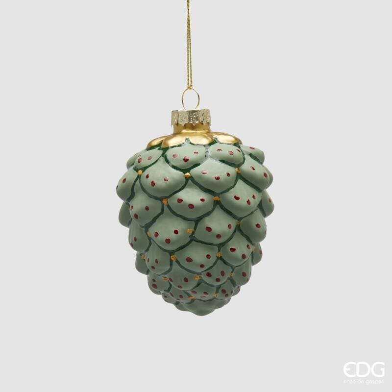 Pigna decorativa in vetro EDG altezza 9,5 cm verde e oro. Delicato pendente artigianale per l'albero di Natale. Acquista su Savino Arte e Design!