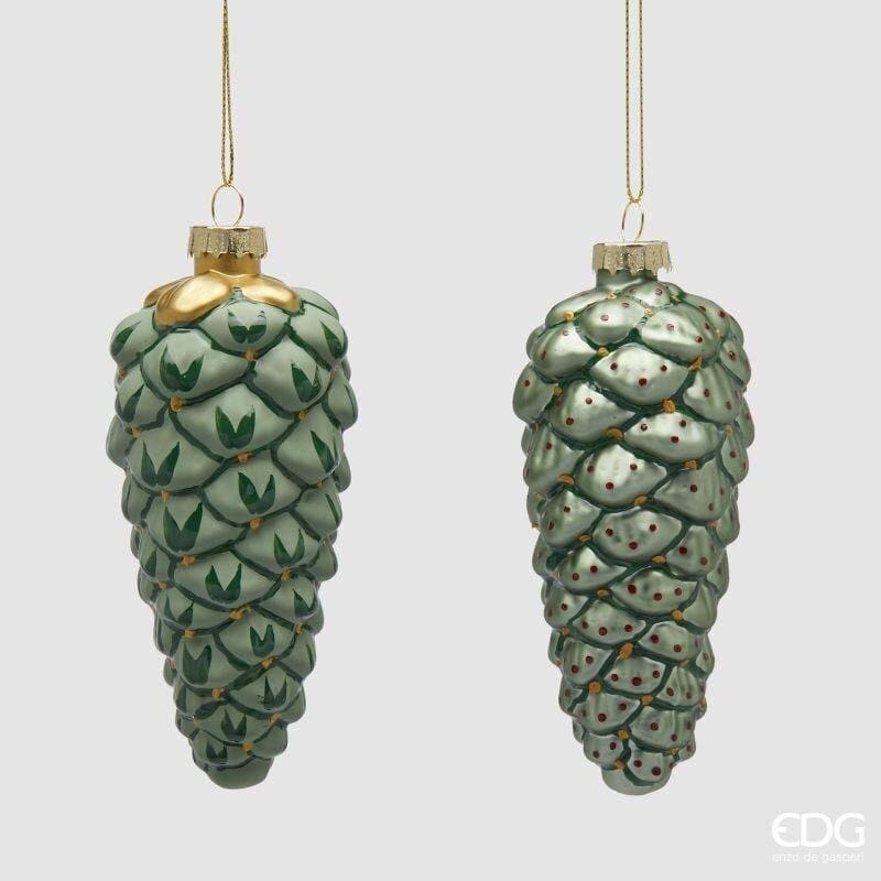 Pigna decorativa in vetro EDG altezza 13 cm verde e oro. Elegante pendente artigianale per l'albero di Natale. Acquista su Savino Arte e Design!