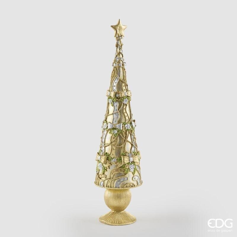 Albero Decoglitter EDG 47 cm. Alberello natalizio da appoggio in resina dorata con decori glitter, fiocchi e stella. Savino Arte e Design!
