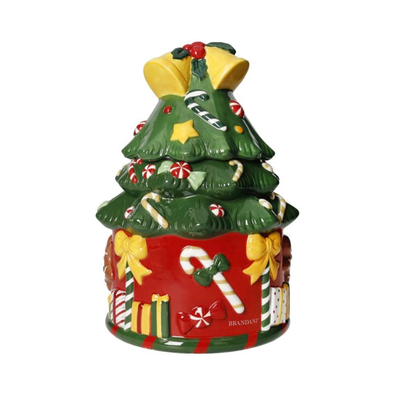 Brandani Barattolo Albero di Natale in dolomite decorato a mano. Porta biscotti e caramelle natalizio. Acquista su Savino Arte e Design!