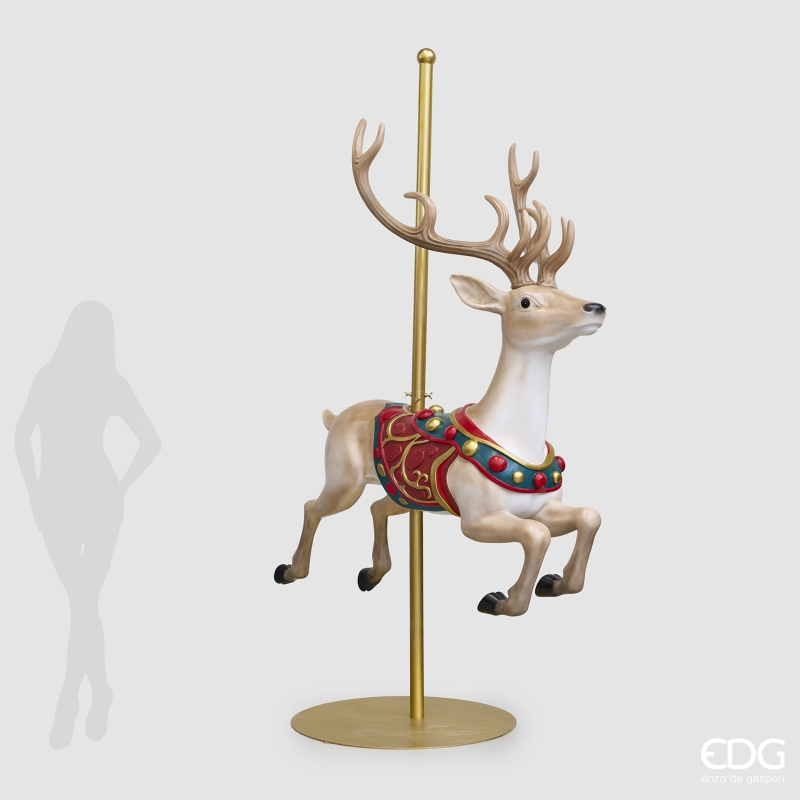 Base per albero di Natale EDG a forma di giostra carosello con renna. Altezza 253 cm con asta dorata. Acquista su Savino Arte e Design!