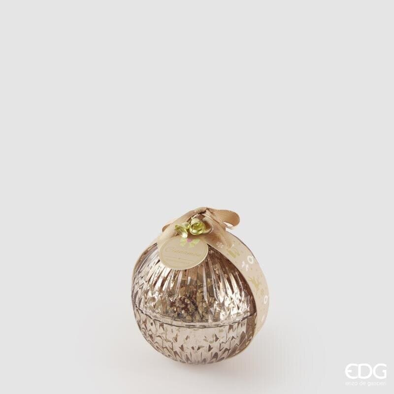 Candela profumata a sfera in vetro ambra EDG 8 cm alla cannella. Raffinato contenitore lavorato per un'atmosfera calda. Acquista su Savino Arte e Design!