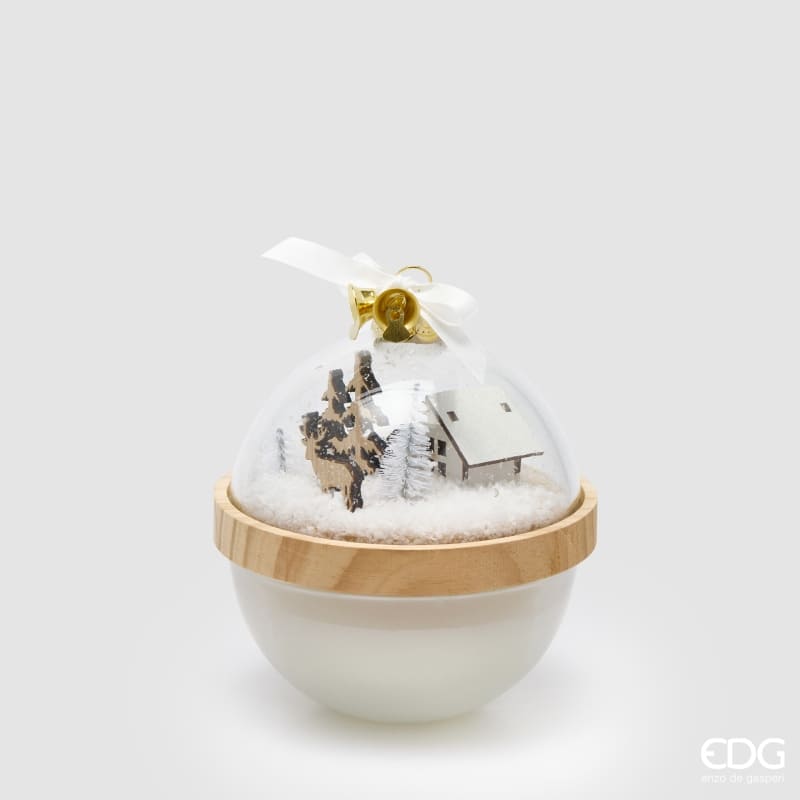 Candela natalizia a cupola in vetro bianco EDG fragranza muschio bianco. Elegante cloche profumata d'arredo. Acquista online su Savino Arte e Design!