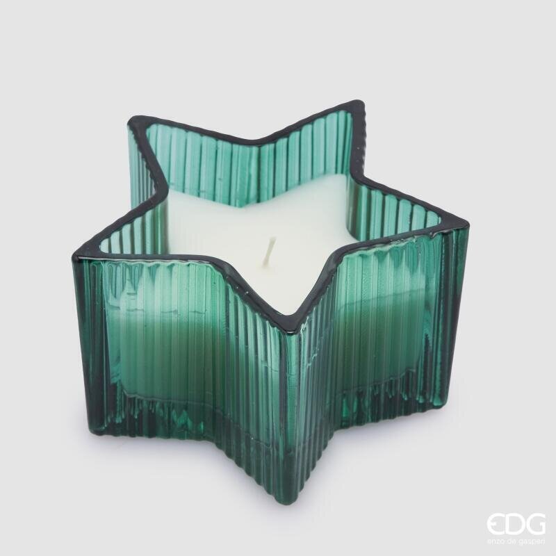 Candela profumata a stella in vetro verde EDG 8 cm. Elegante portacandela lavorato per le Feste. Acquista online su Savino Arte e Design!
