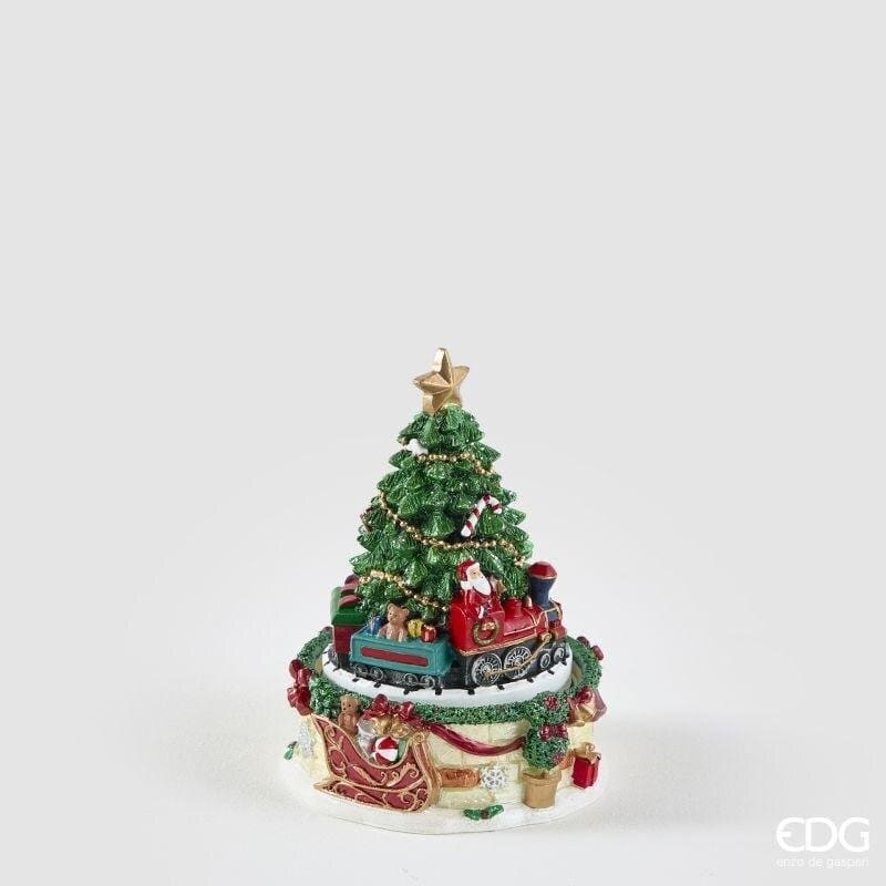 Carillon natalizio EDG altezza 16 cm con albero di Natale e trenino in movimento. Scultura decorativa con dolce melodia. Acquista su Savino Arte e Design!