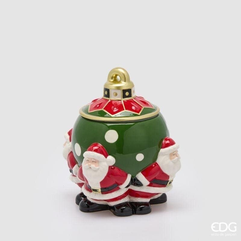Contenitore decorativo in ceramica sfera di Natale verde con Babbo Natale EDG altezza 24 cm. Scatola natalizia portaoggetti.
