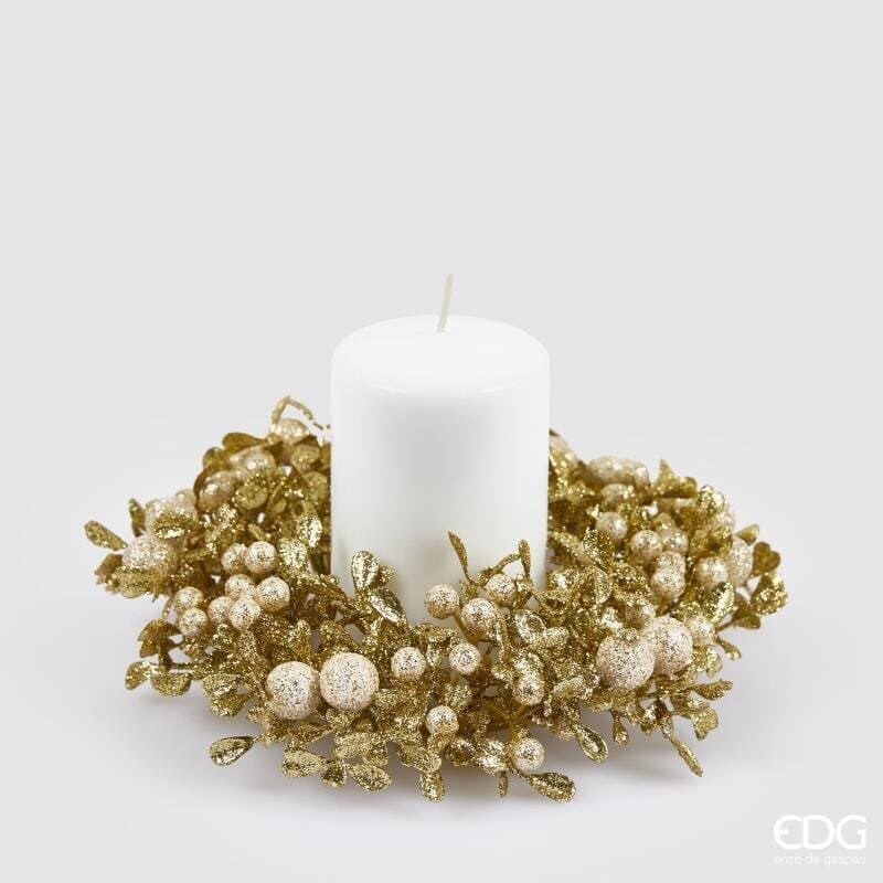 Corona portacandela con vischio glitter oro EDG 18 cm. L'addobbo brillante per la tavola di Natale. Acquista online su Savino Arte e Design!