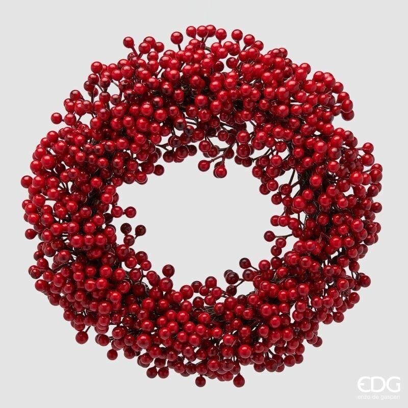 Corona di bacche rosse EDG 30 cm. La ghirlanda natalizia ideale come fuoriporta o centrotavola. Acquista online su Savino Arte e Design!