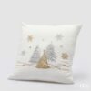 EDG Enzo De Gasperi Cuscino Alberi di Natale Quadrato 45x45 cm. Fodera panna con ricami di pini e fiocchi di neve in filo d'oro e d'argento.