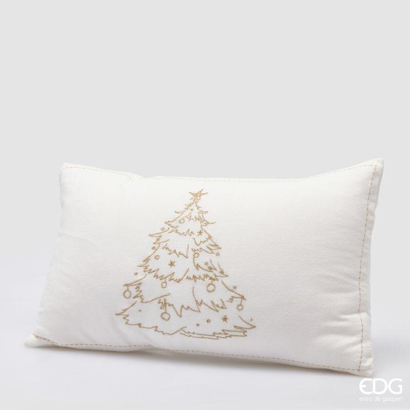 Cuscino Albero Ricamato Oro EDG 30x50 cm. Complemento d'arredo natalizio rettangolare con motivo albero stilizzato in filo dorato. Savino Arte e Design!