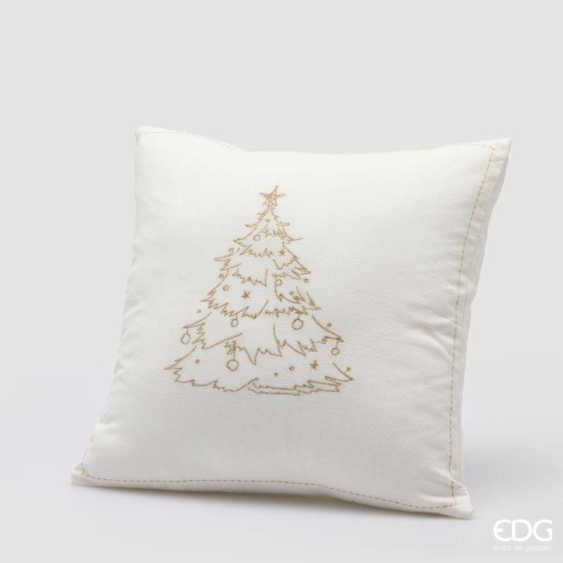 Cuscino Albero Ricamato Oro EDG 43x43 cm. Complemento d'arredo natalizio quadrato con motivo albero stilizzato in filo dorato. Savino Arte e Design!