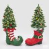 Stivale di Natale decorativo EDG altezza 39 cm in resina con albero e LED integrati. Scultura luminosa d'arredo. Acquista su Savino Arte e Design!