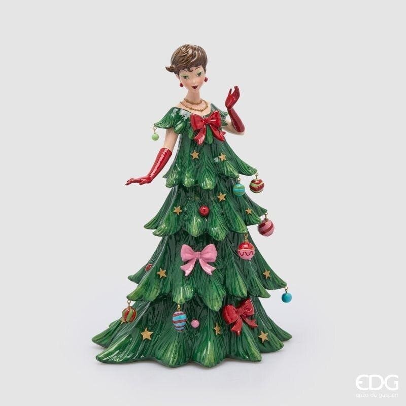 Statuetta natalizia Lady Albero di Natale EDG altezza 41 cm in resina con abito abete e palline colorate. Scultura d'arredo. Acquista su Savino Arte e Design!