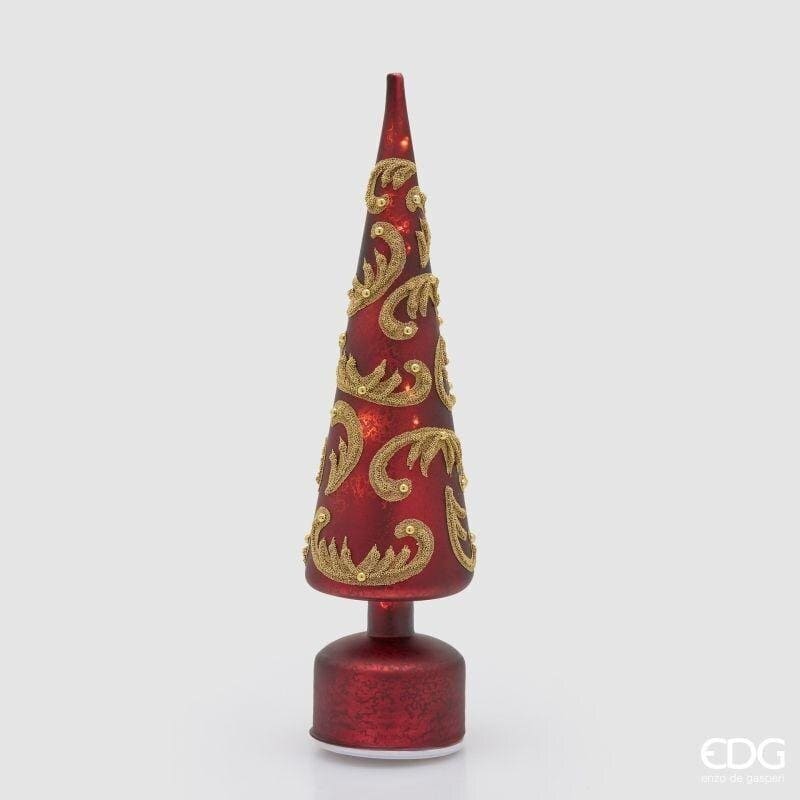 Albero di Natale in vetro rosso e oro con luci LED e movimento EDG altezza 40 cm. Scultura scenografica da appoggio. Acquista su Savino Arte e Design!