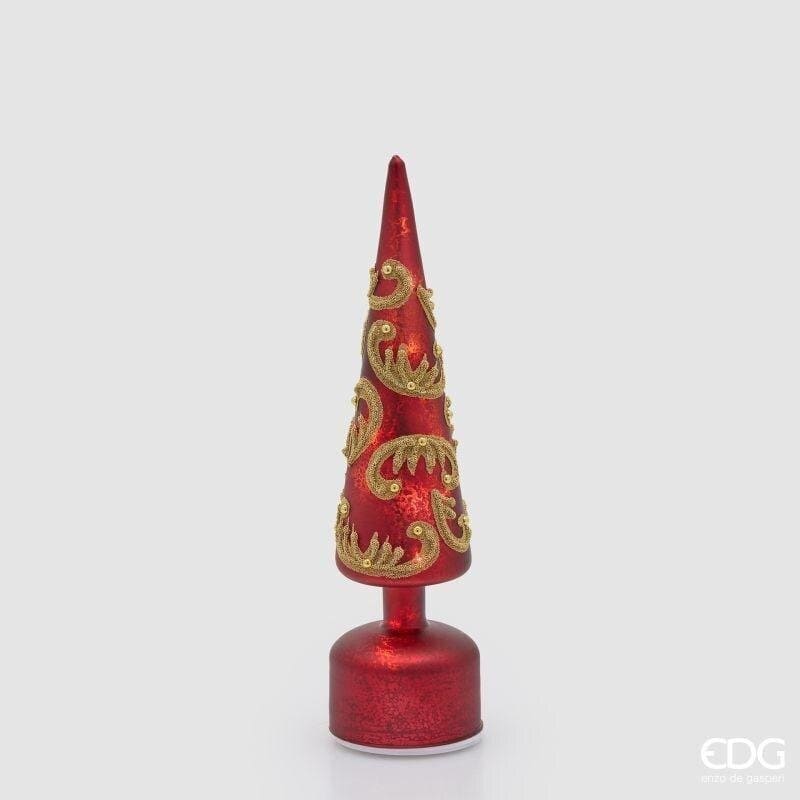 Albero di Natale in vetro rosso e oro con luci LED e movimento EDG altezza 36 cm. Scultura luminosa da appoggio di gran classe. Acquista su Savino Arte e Design!