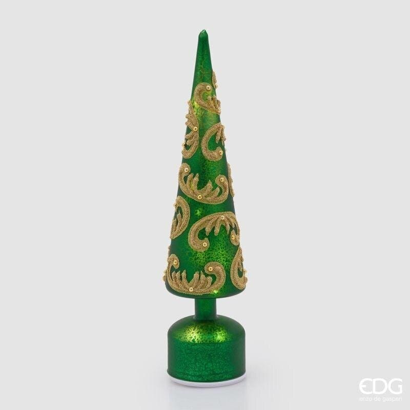 Albero di Natale in vetro verde e oro con luci LED e movimento EDG altezza 40 cm. Scultura scenografica da appoggio. Acquista su Savino Arte e Design!