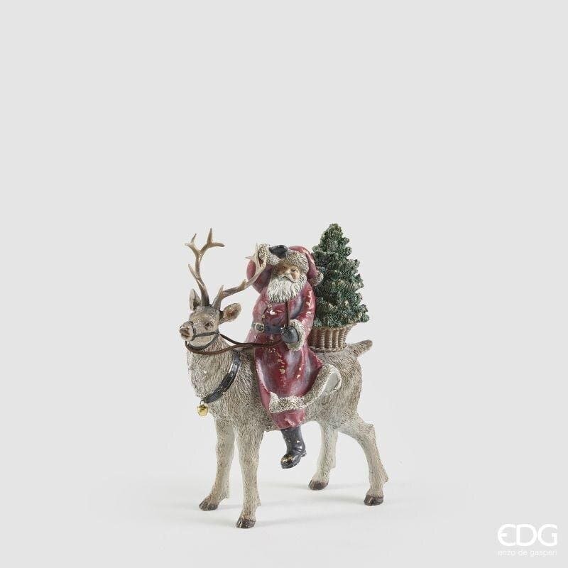 Decoro Babbo Natale su renna EDG altezza 26 cm in resina. Scultura natalizia ricca di dettagli per allestimenti di classe. Acquista su Savino Arte e Design!