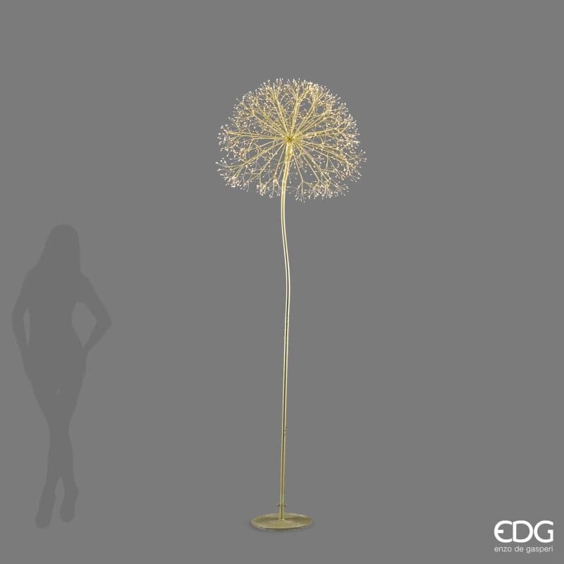 Tarassaco luminoso EDG altezza 240 cm con 1200 microled oro. Spettacolare piantana decorativa da terra a soffione. Acquista su Savino Arte e Design!