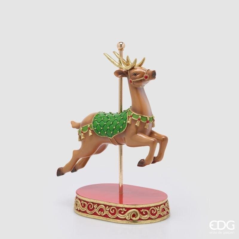 Renna da giostra decorativa EDG altezza 46 cm in resina dipinta a mano con asta e dettagli dorati. Scultura vintage. Acquista su Savino Arte e Design!