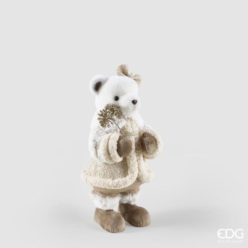 Orsetto di Natale in peluche EDG altezza 34 cm in eleganti toni bianco e champagne. Elemento decorativo d'arredo. Acquista su Savino Arte e Design!