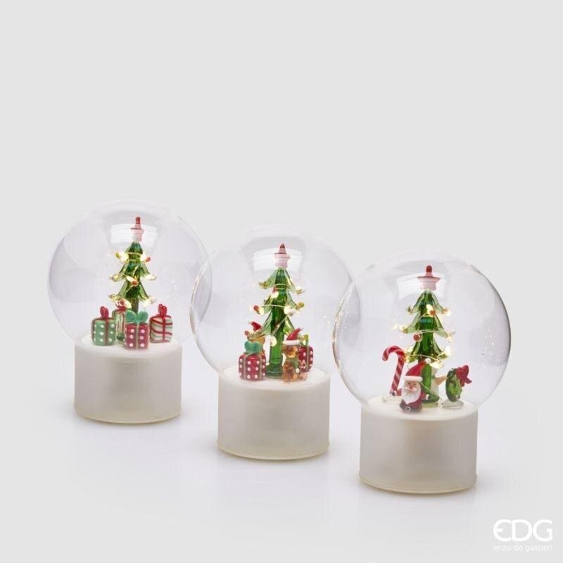Sfera di neve in vetro EDG diametro 15 cm con luci LED e movimento. Scultura natalizia venduta al pezzo singolo in soggetti assortiti. Acquista su Savino Arte e Design!