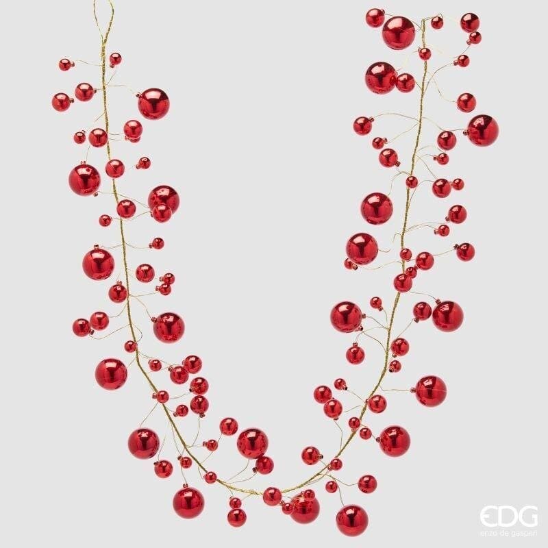 Festone natalizio EDG lunghezza 180 cm con sfere rosse di varie dimensioni su ramificazioni flessibili. Decorazione d'arredo festiva. Acquista su Savino Arte e Design!