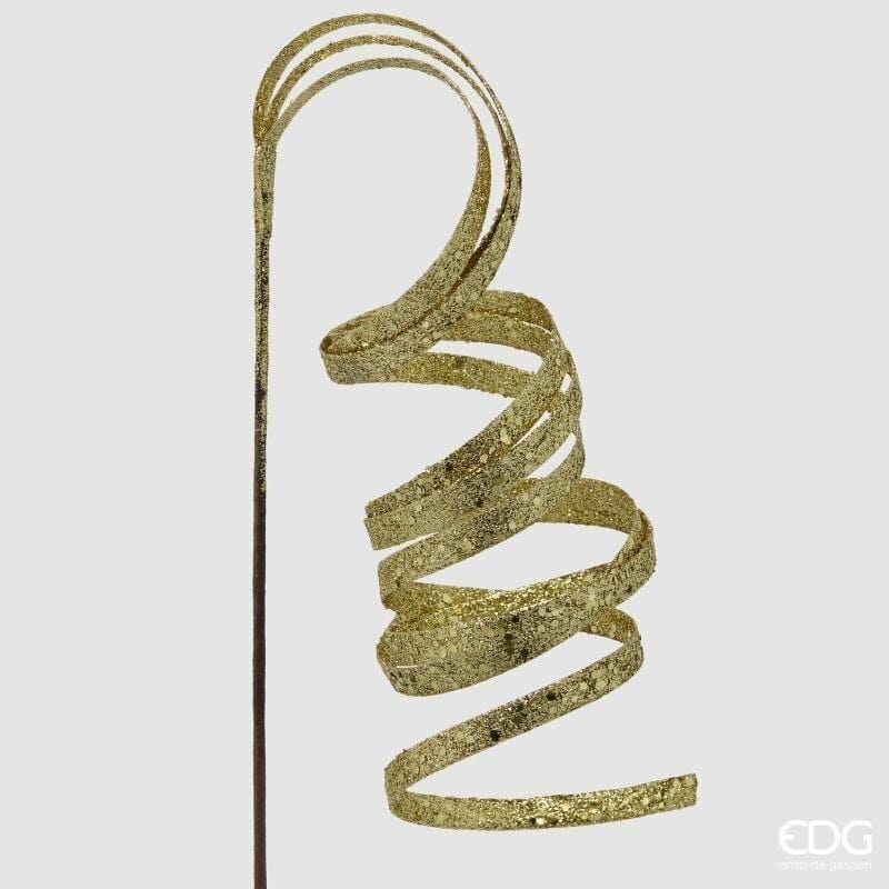 Ramo filante glitterato EDG altezza 85 cm in oro brillante con forma a spirale. Pick decorativo per albero e vaso. Acquista su Savino Arte e Design!