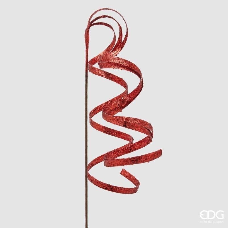 Ramo filante glitterato EDG altezza 85 cm in rosso brillante con forma a spirale. Pick decorativo per albero e vaso. Acquista su Savino Arte e Design!